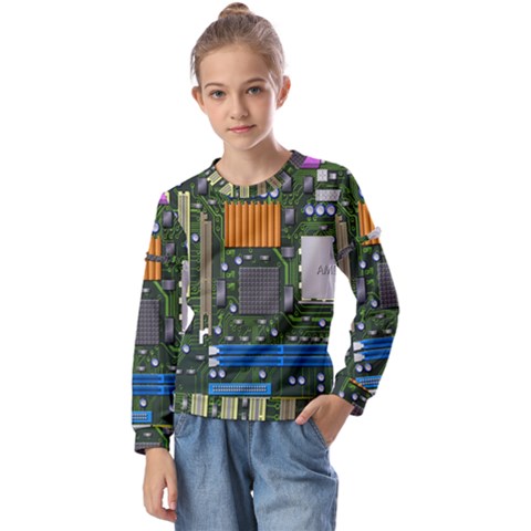 Illustration Motherboard Pc Computer Kids  Long Sleeve Tee With Frill  by danenraven