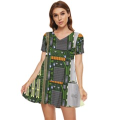 Illustration Motherboard Pc Computer Tiered Short Sleeve Babydoll Dress by danenraven