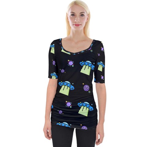 Galaxy Cosmos Rocket Spaceship Ufo Wide Neckline Tee by Wegoenart