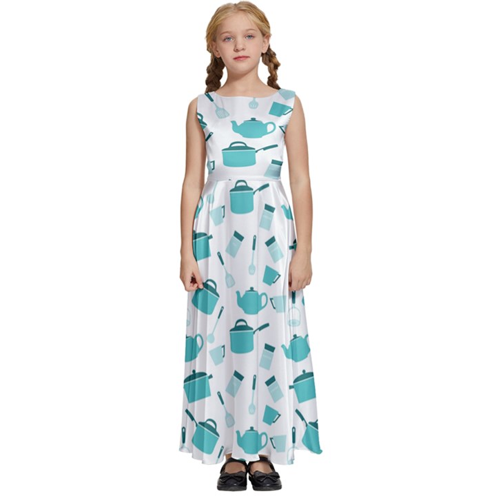 Kitchen Utensiles Cooking Pots Kids  Satin Sleeveless Maxi Dress