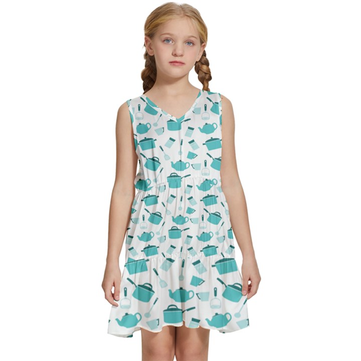 Kitchen Utensiles Cooking Pots Kids  Sleeveless Tiered Mini Dress