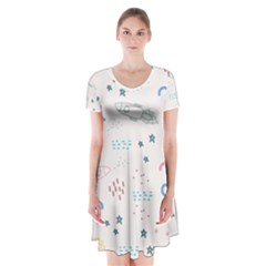 Galaxy Spaceship Patternstar Short Sleeve V-neck Flare Dress by Wegoenart