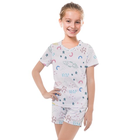 Galaxy Spaceship Patternstar Kids  Mesh Tee And Shorts Set by Wegoenart