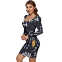 Leaves Coffee Digital Paper Cup Women Long Sleeve Ruched Stretch Jersey Dress View3