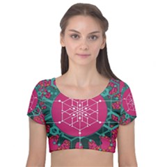 Blockchain Networking Digitization Velvet Short Sleeve Crop Top  by Wegoenart