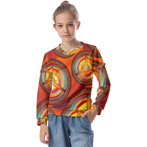 Shield Background Texture Pattern Kids  Long Sleeve Tee With Frill  by Wegoenart