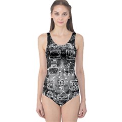 Background Burnout Template Doodle One Piece Swimsuit by Wegoenart