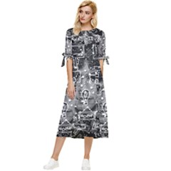 Background Burnout Template Doodle Bow Sleeve Chiffon Midi Dress by Wegoenart