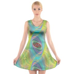 Ellipse Pattern Elliptical Abstract V-neck Sleeveless Dress by Wegoenart