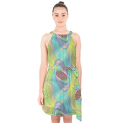 Ellipse Pattern Elliptical Abstract Halter Collar Waist Tie Chiffon Dress by Wegoenart