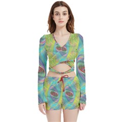 Ellipse Pattern Elliptical Abstract Velvet Wrap Crop Top And Shorts Set by Wegoenart