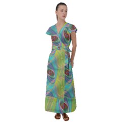 Ellipse Pattern Elliptical Abstract Flutter Sleeve Maxi Dress by Wegoenart