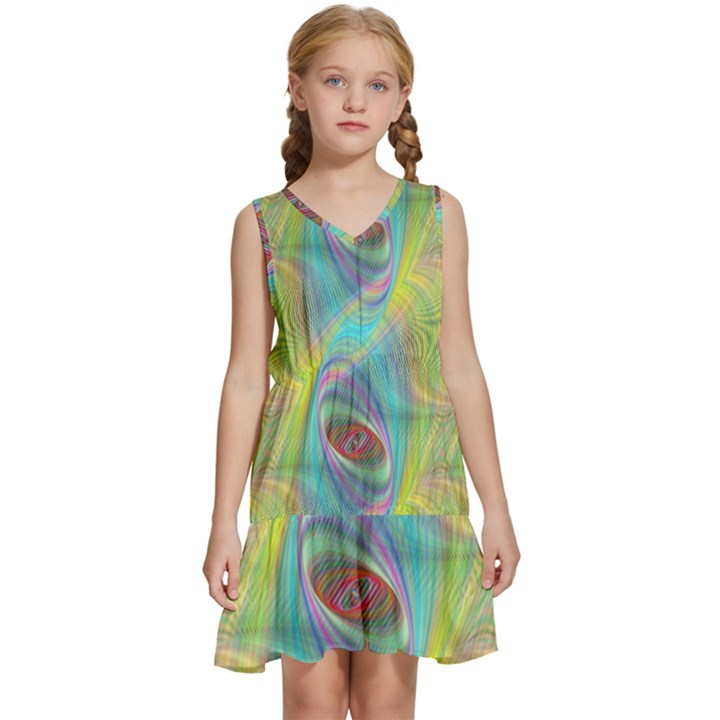 Ellipse Pattern Elliptical Abstract Kids  Sleeveless Tiered Mini Dress