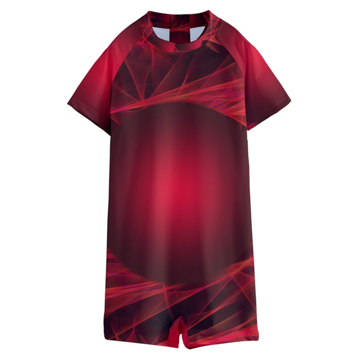 Red Abstract Scratched Doodle Grease Kids  Boyleg Half Suit Swimwear