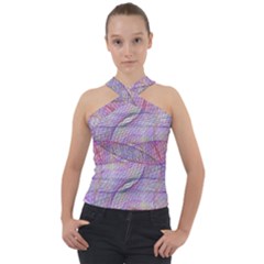 Purple Background Abstract Pattern Cross Neck Velour Top by Wegoenart