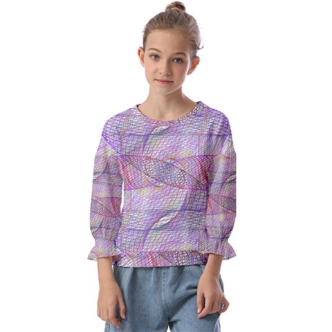 Purple Background Abstract Pattern Kids  Cuff Sleeve Top by Wegoenart