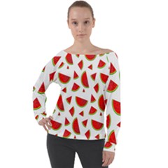 Fruit Off Shoulder Long Sleeve Velour Top by nateshop