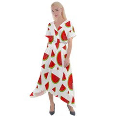 Fruit Cross Front Sharkbite Hem Maxi Dress by nateshop