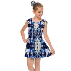 Cobalt Symmetry Kids  Cap Sleeve Dress by kaleidomarblingart