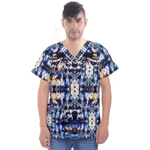 Cobalt Symmetry Men s V-neck Scrub Top by kaleidomarblingart