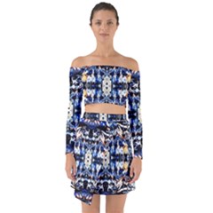 Cobalt Symmetry Off Shoulder Top With Skirt Set by kaleidomarblingart