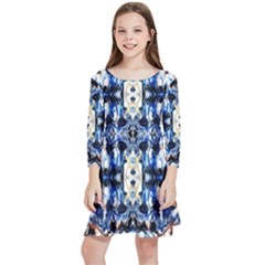 Cobalt Symmetry Kids  Quarter Sleeve Skater Dress by kaleidomarblingart