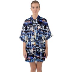 Cobalt Symmetry Half Sleeve Satin Kimono  by kaleidomarblingart