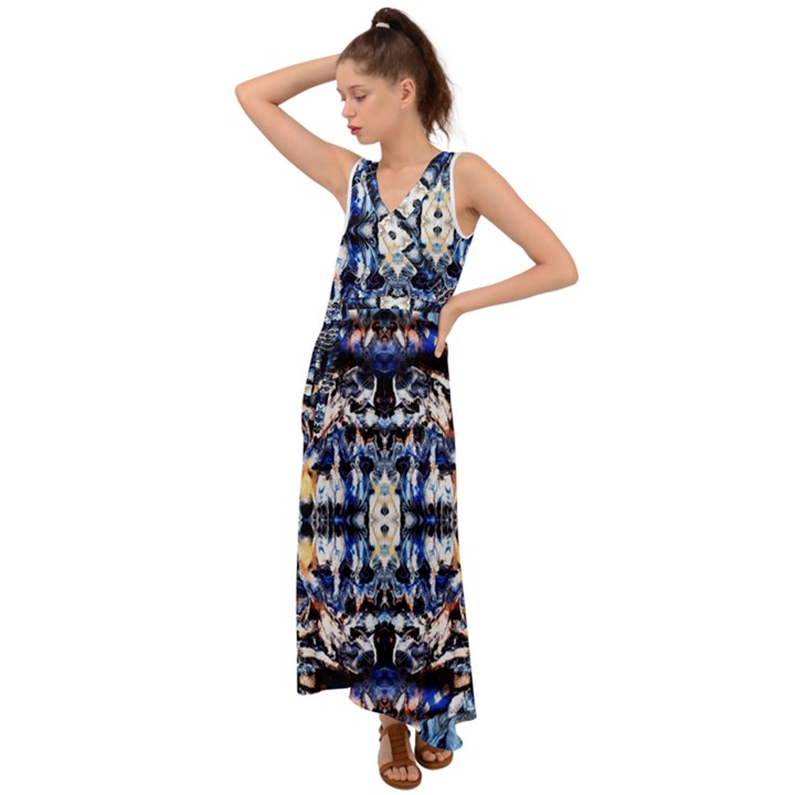 Cobalt symmetry V-Neck Chiffon Maxi Dress