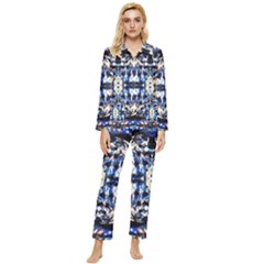 Cobalt Symmetry Womens  Long Sleeve Velvet Pocket Pajamas Set by kaleidomarblingart