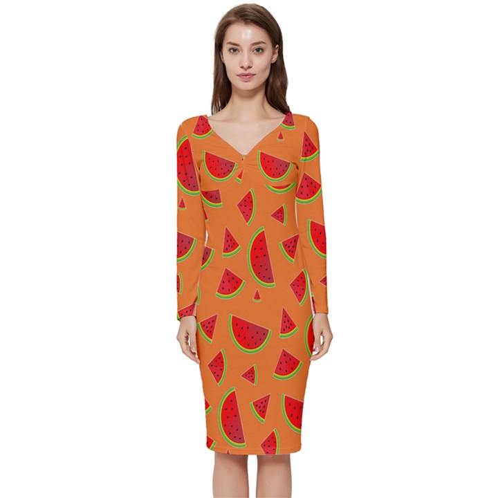 Fruit 2 Long Sleeve V-Neck Bodycon Dress 