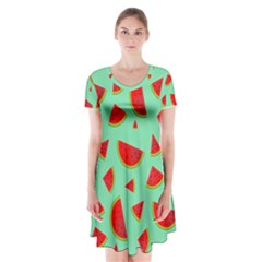 Fruit5 Short Sleeve V-neck Flare Dress by nateshop