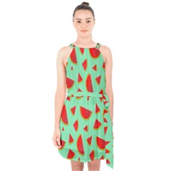 Fruit5 Halter Collar Waist Tie Chiffon Dress by nateshop