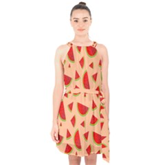 Fruit-water Melon Halter Collar Waist Tie Chiffon Dress by nateshop