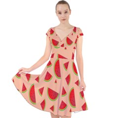 Fruit-water Melon Cap Sleeve Front Wrap Midi Dress by nateshop