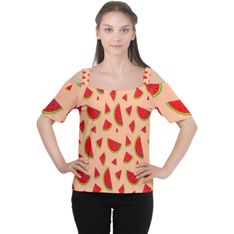 Fruit-water Melon Cutout Shoulder Tee by nateshop