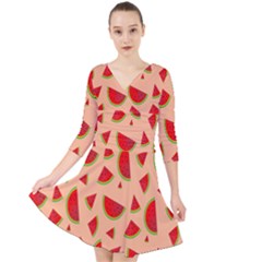 Fruit-water Melon Quarter Sleeve Front Wrap Dress by nateshop