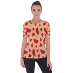 Fruit-water Melon Shoulder Cut Out Short Sleeve Top by nateshop