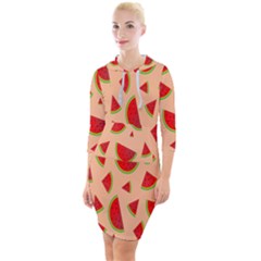 Fruit-water Melon Quarter Sleeve Hood Bodycon Dress by nateshop