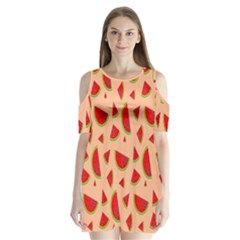 Fruit-water Melon Shoulder Cutout Velvet One Piece by nateshop