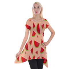 Fruit-water Melon Short Sleeve Side Drop Tunic by nateshop