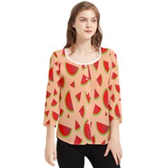 Fruit-water Melon Chiffon Quarter Sleeve Blouse by nateshop