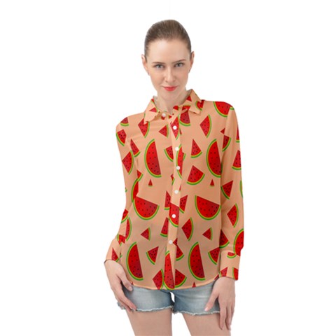 Fruit-water Melon Long Sleeve Chiffon Shirt by nateshop