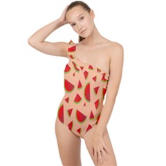 Fruit-water Melon Frilly One Shoulder Swimsuit by nateshop