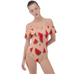 Fruit-water Melon Frill Detail One Piece Swimsuit by nateshop