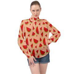 Fruit-water Melon High Neck Long Sleeve Chiffon Top by nateshop