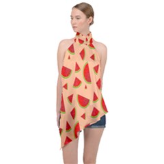 Fruit-water Melon Halter Asymmetric Satin Top by nateshop