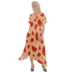 Fruit-water Melon Cross Front Sharkbite Hem Maxi Dress by nateshop