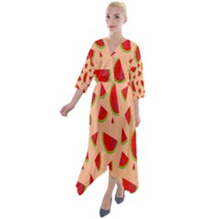 Fruit-water Melon Quarter Sleeve Wrap Front Maxi Dress by nateshop