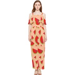 Fruit-water Melon Draped Sleeveless Chiffon Jumpsuit