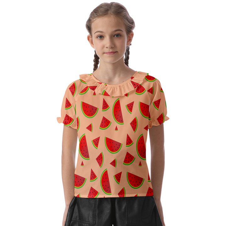 Fruit-water Melon Kids  Frill Chiffon Blouse